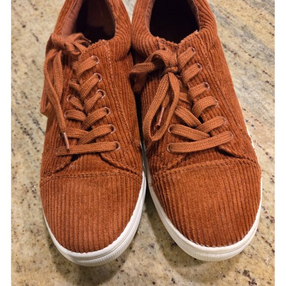 American Eagle Women Size 10 Orange Corduroy Lace up Shoes Sneakers Fall Pumpkin - Picture 4 of 12